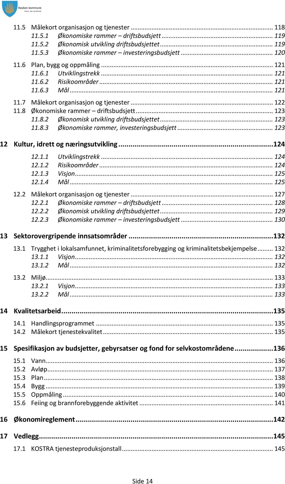 .. 123 11.8.2 Økonomisk utvikling driftsbudsjettet... 123 11.8.3 Økonomiske rammer, investeringsbudsjett... 123 12 Kultur, idrett og næringsutvikling... 124 12.1.1 Utviklingstrekk... 124 12.1.2 Risikoområder.