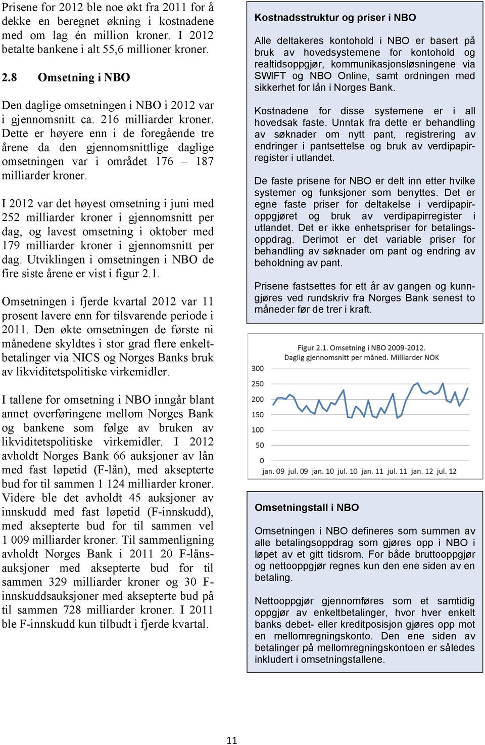 I 2012 var det høyest omsetning i juni med 252 milliarder kroner i gjennomsnitt per dag, og lavest omsetning i oktober med 179 milliarder kroner i gjennomsnitt per dag.