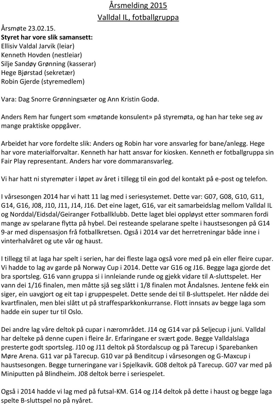 IL, fotballgruppa Vara: Dag Snorre Grønningsæter og Ann Kristin Godø. Anders Rem har fungert som «møtande konsulent» på styremøta, og han har teke seg av mange praktiske oppgåver.