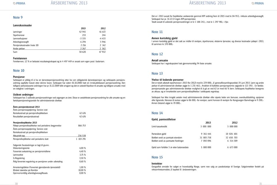 Note 10 Pensjoner Selskapet er pliktig til å ha en tjenestepensjonsordning etter lov om obligatorisk tjenestepensjon og selskapets pensjonsordning oppfyller kravet etter denne loven.