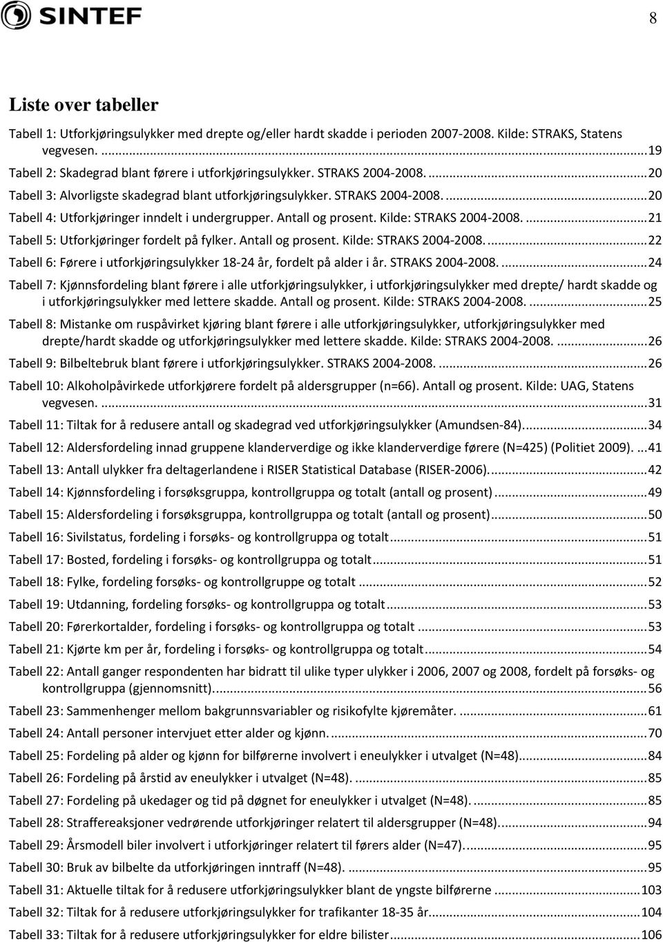 ... 21 Tabell 5: Utforkjøringer fordelt på fylker. Antall og prosent. Kilde: STRAKS 2004 2008.