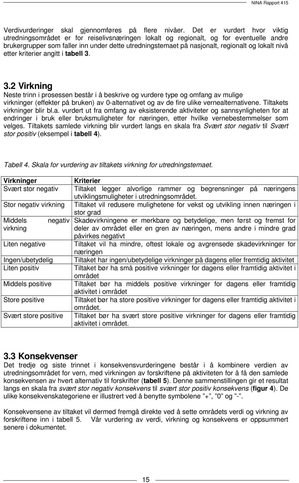 lokalt nivå etter kriterier angitt i tabell 3.