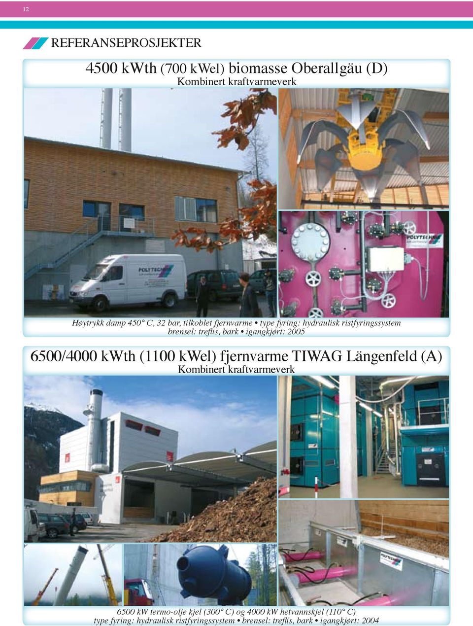 6500/4000 kwth (1100 kwel) fjernvarme TIWAG Längenfeld (A) Kombinert kraftvarmeverk 6500 kw termo-olje kjel (300