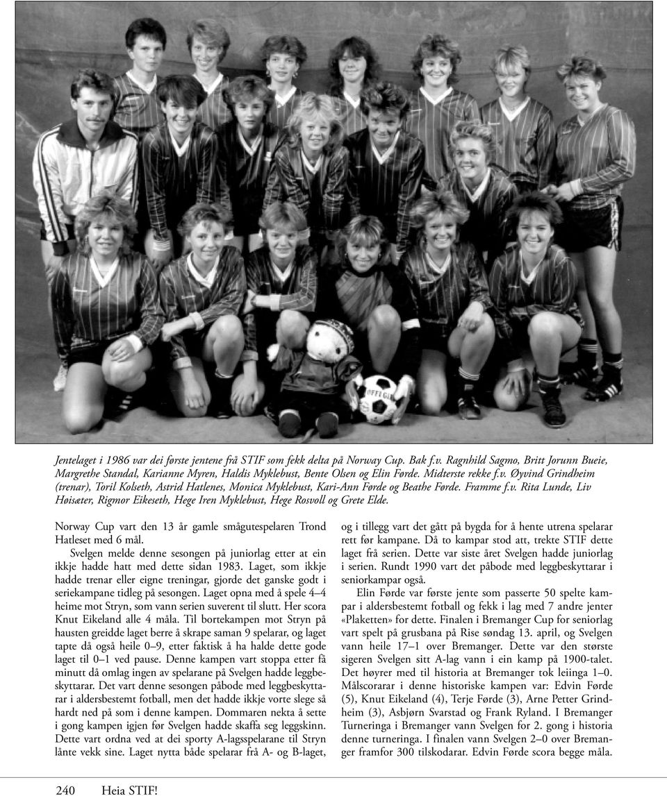 Norway Cup vart den 13 år gamle smågutespelaren Trond Hatleset med 6 mål. Svelgen melde denne sesongen på juniorlag etter at ein ikkje hadde hatt med dette sidan 1983.