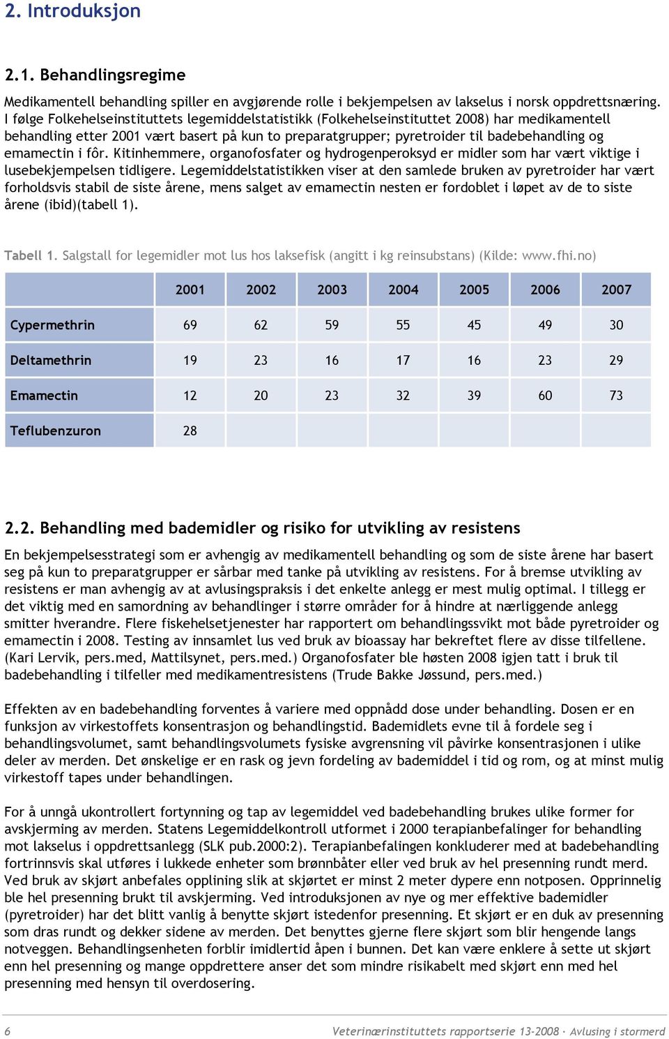 emamectin i fôr. Kitinhemmere, organofosfater og hydrogenperoksyd er midler som har vært viktige i lusebekjempelsen tidligere.