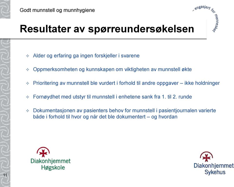 ikke holdninger Fornøydhet med utstyr til munnstell i enhetene sank fra 1. til 2.