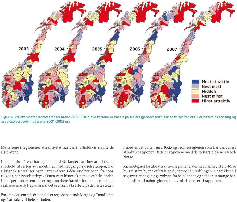 I år med nedgang i sysselsettingen, har riktignok sentraliseringen vært svakere. I den siste perioden, fra 2005 til 2007, har sysselsettingsveksten vært historisk sterk over hele landet.