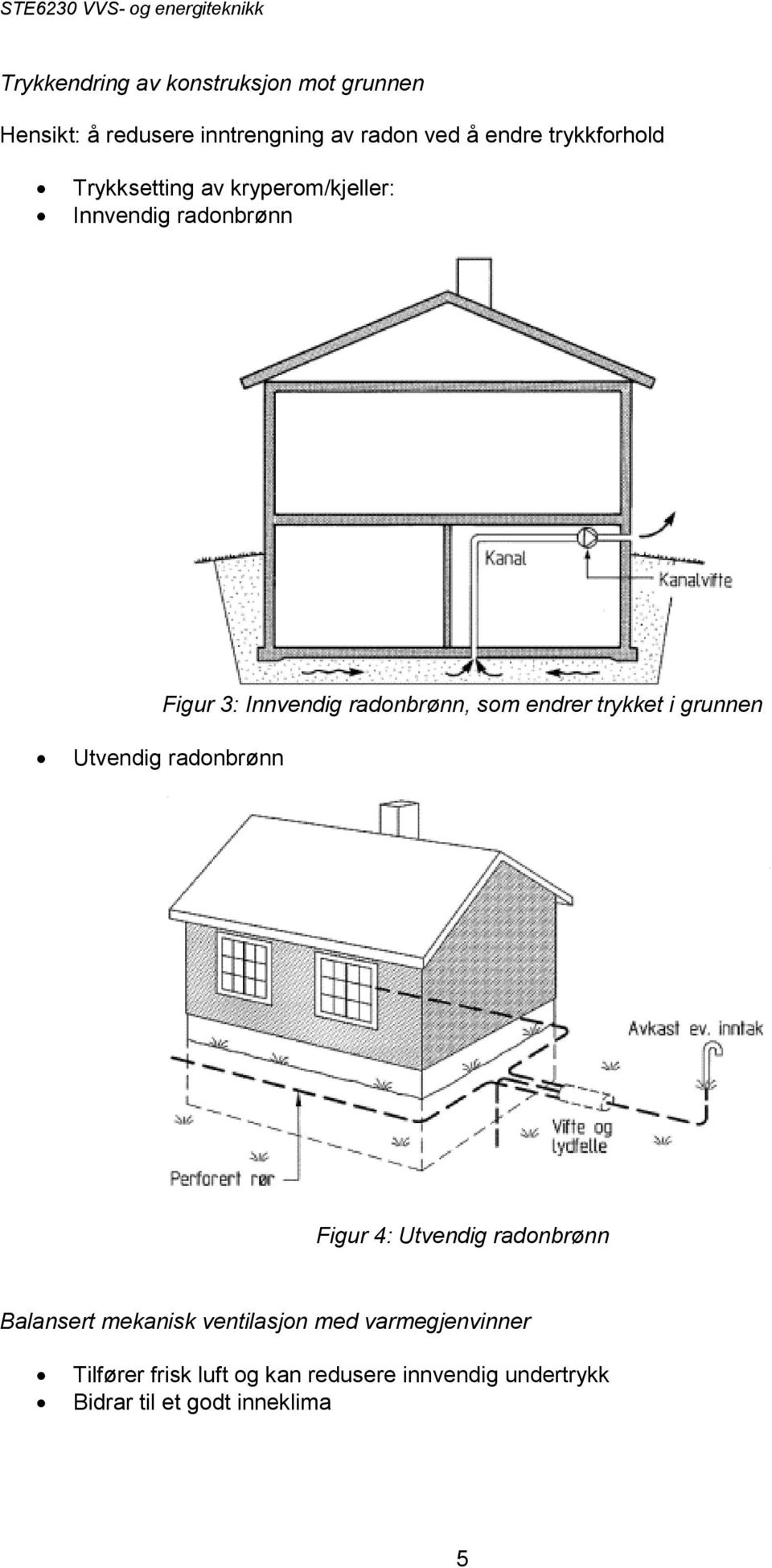 Innvendig radonbrønn, som endrer trykket i grunnen Figur 4: Utvendig radonbrønn Balansert mekanisk