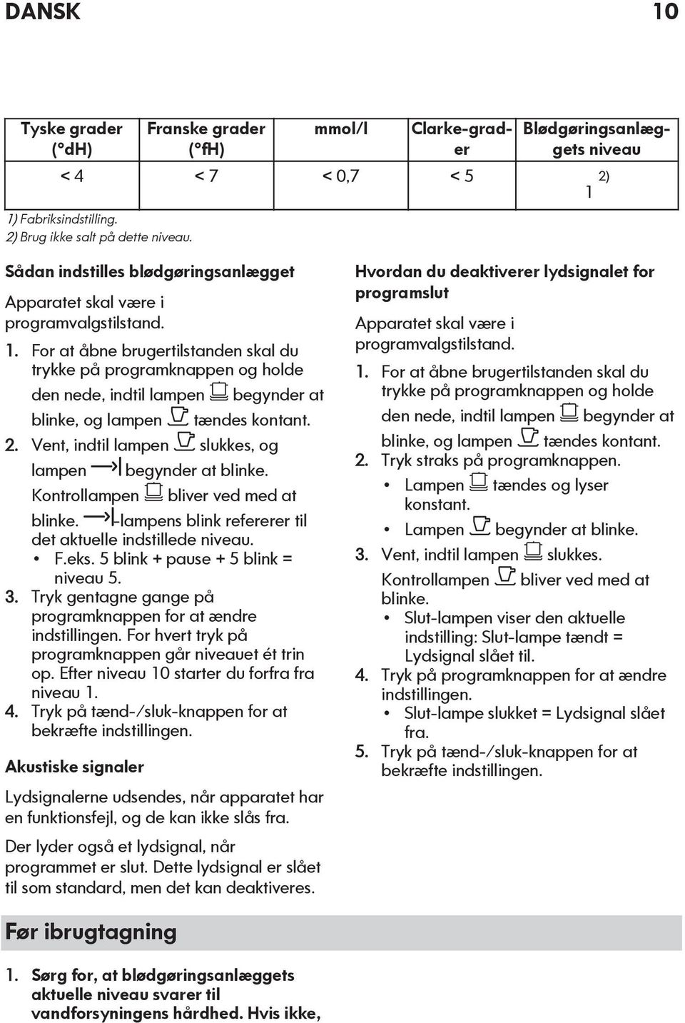 2. Vent, indtil lampen slukkes, og lampen Kontrollampen begynder at blinke. bliver ved med at blinke. -lampens blink refererer til det aktuelle indstillede niveau. F.eks.