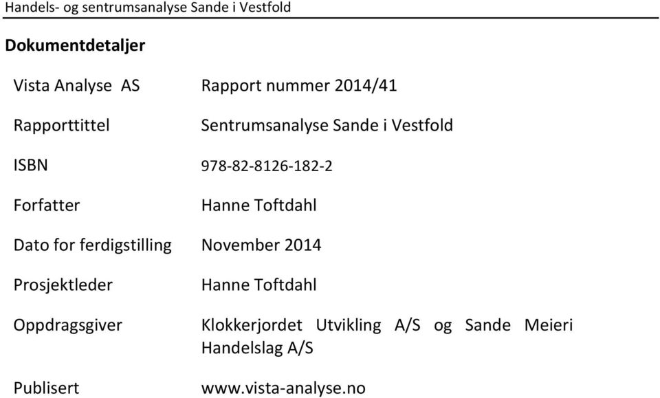 Sande i Vestfold 978-82- 8126-182- 2 Hanne Toftdahl November 2014 Hanne