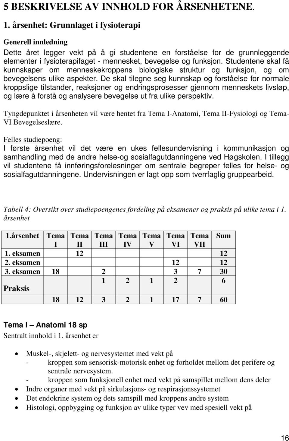 Studentene skal få kunnskaper om menneskekroppens biologiske struktur og funksjon, og om bevegelsens ulike aspekter.