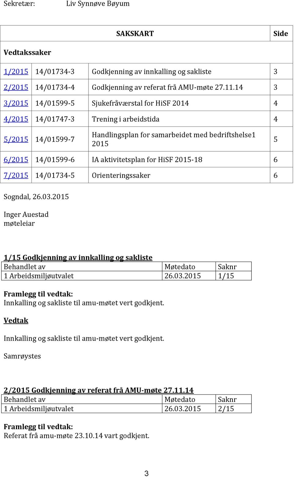 aktivitetsplan for HiSF 2015-18 6 7/2015 14/01734-5 Orienteringssaker 6 Sogndal, 26.03.