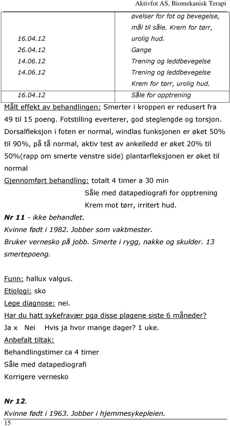 Dorsalfleksjon i foten er normal, windlas funksjonen er øket 50% til 90%, på tå normal, aktiv test av ankelledd er øket 20% til 50%(rapp om smerte venstre side) plantarfleksjonen er øket til normal