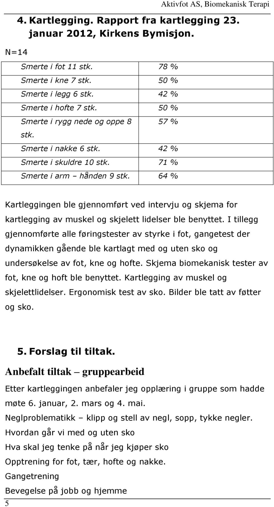 64 % Kartleggingen ble gjennomført ved intervju og skjema for kartlegging av muskel og skjelett lidelser ble benyttet.