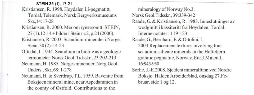 Norges mineraler. Norg.Geol. Unders., Skr.,68: 1-278 Neumann, H. & Sverdrup, T.L. 1959. Bavenite from Boksjøen mineral mine, near Aspedammen in the county of Østfold.