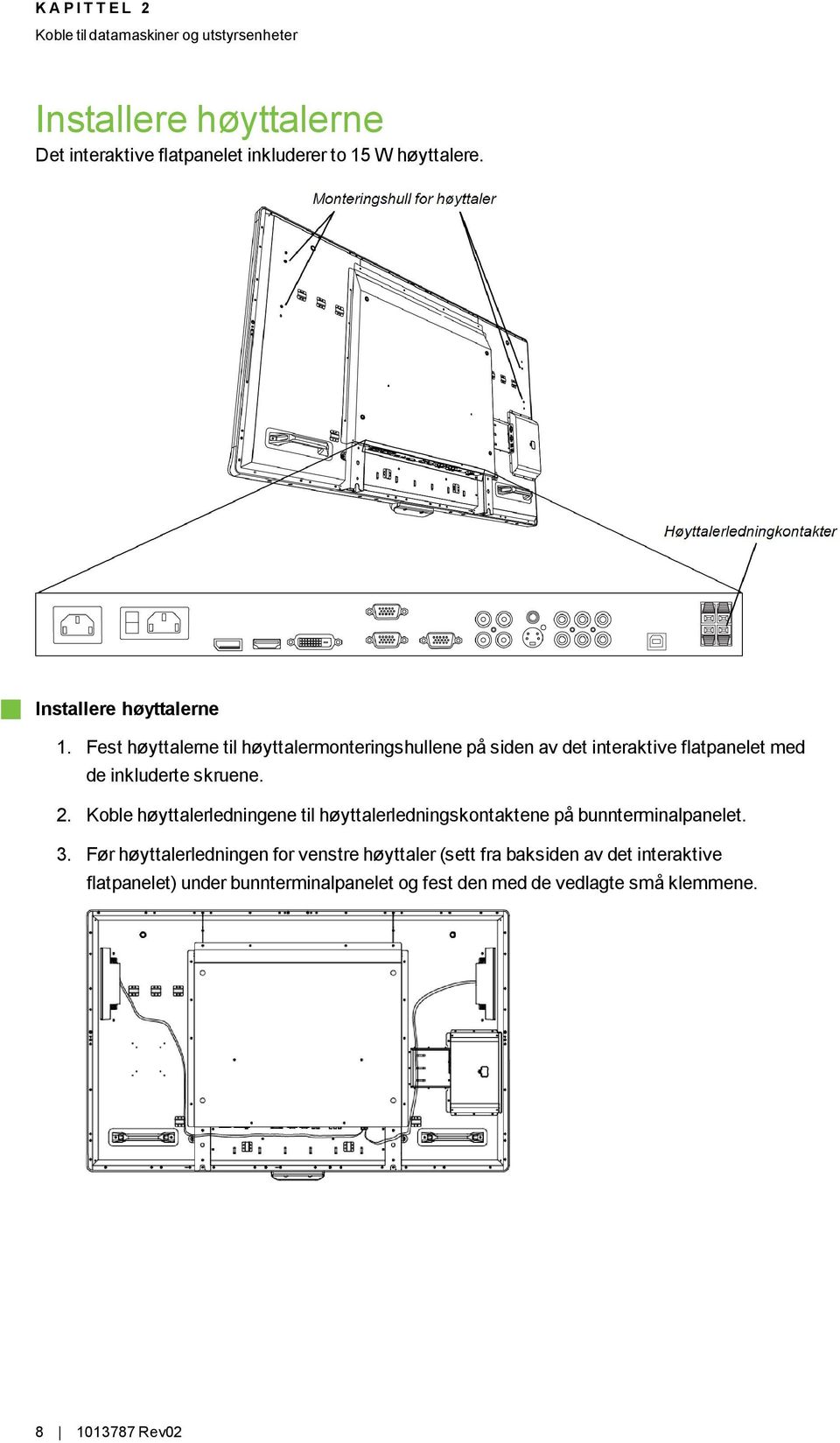 Fest høyttalerne til høyttalermonteringshullene på siden av det interaktive flatpanelet med de inkluderte skruene. 2.