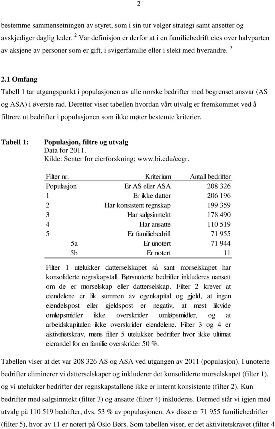 1 Omfang Tabell 1 tar utgangspunkt i populasjonen av alle norske bedrifter med begrenset ansvar (AS og ASA) i øverste rad.