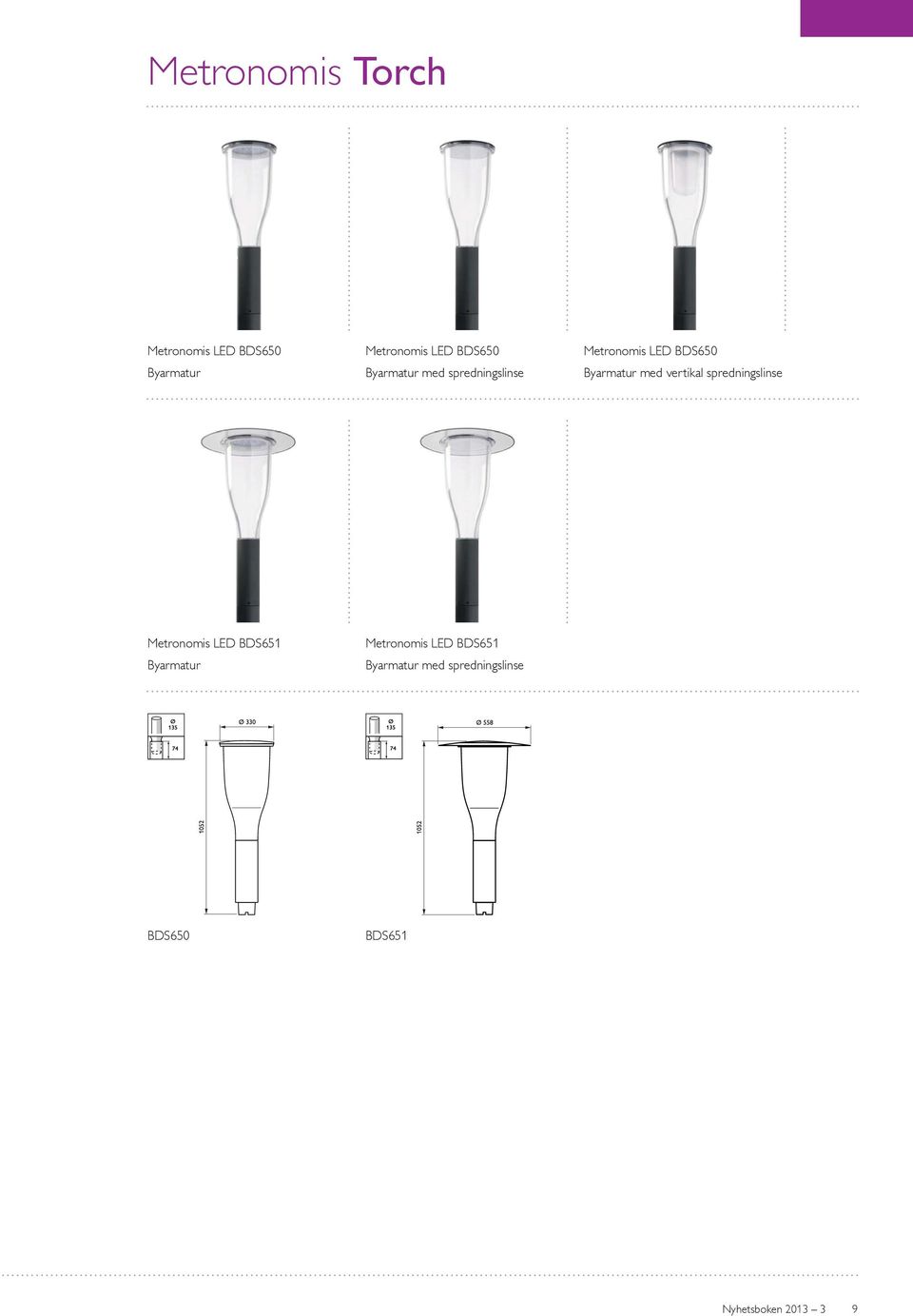 med vertikal spredningslinse Metronomis LED BDS651 Byarmatur