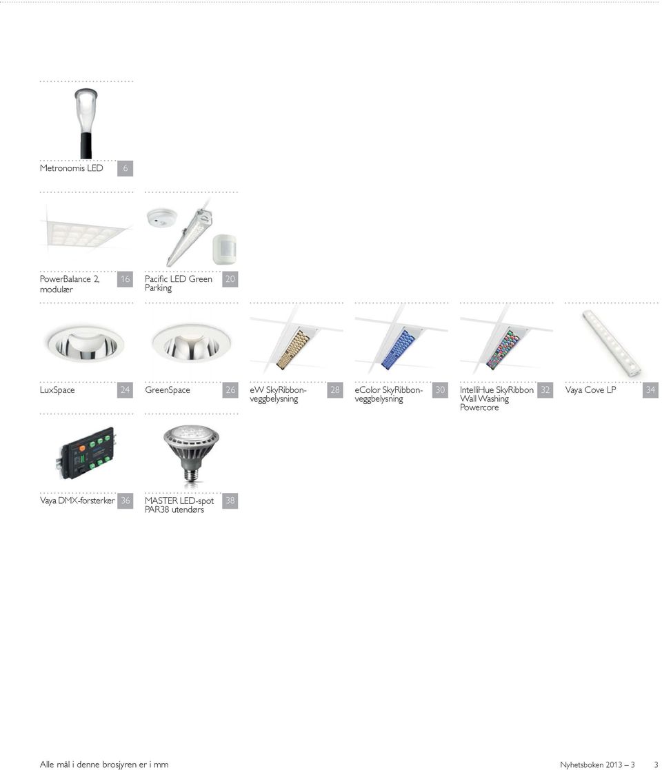 SkyRibbon- 30 IntelliHue SkyRibbon 32 Vaya Cove LP 34 Powercore Vaya DMX-forsterker