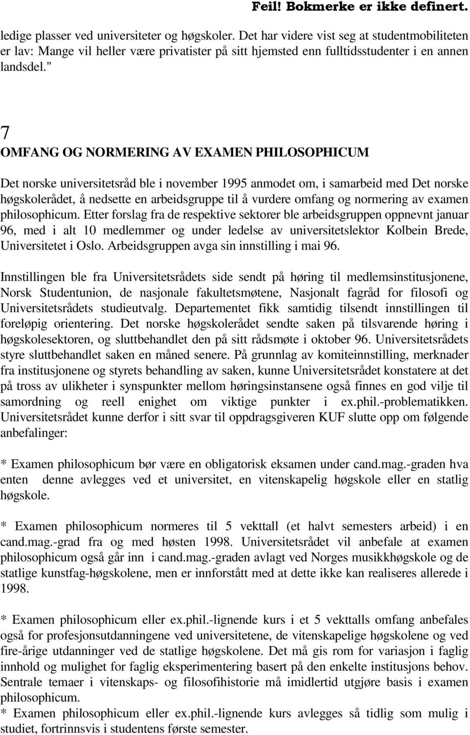 og normering av examen philosophicum.