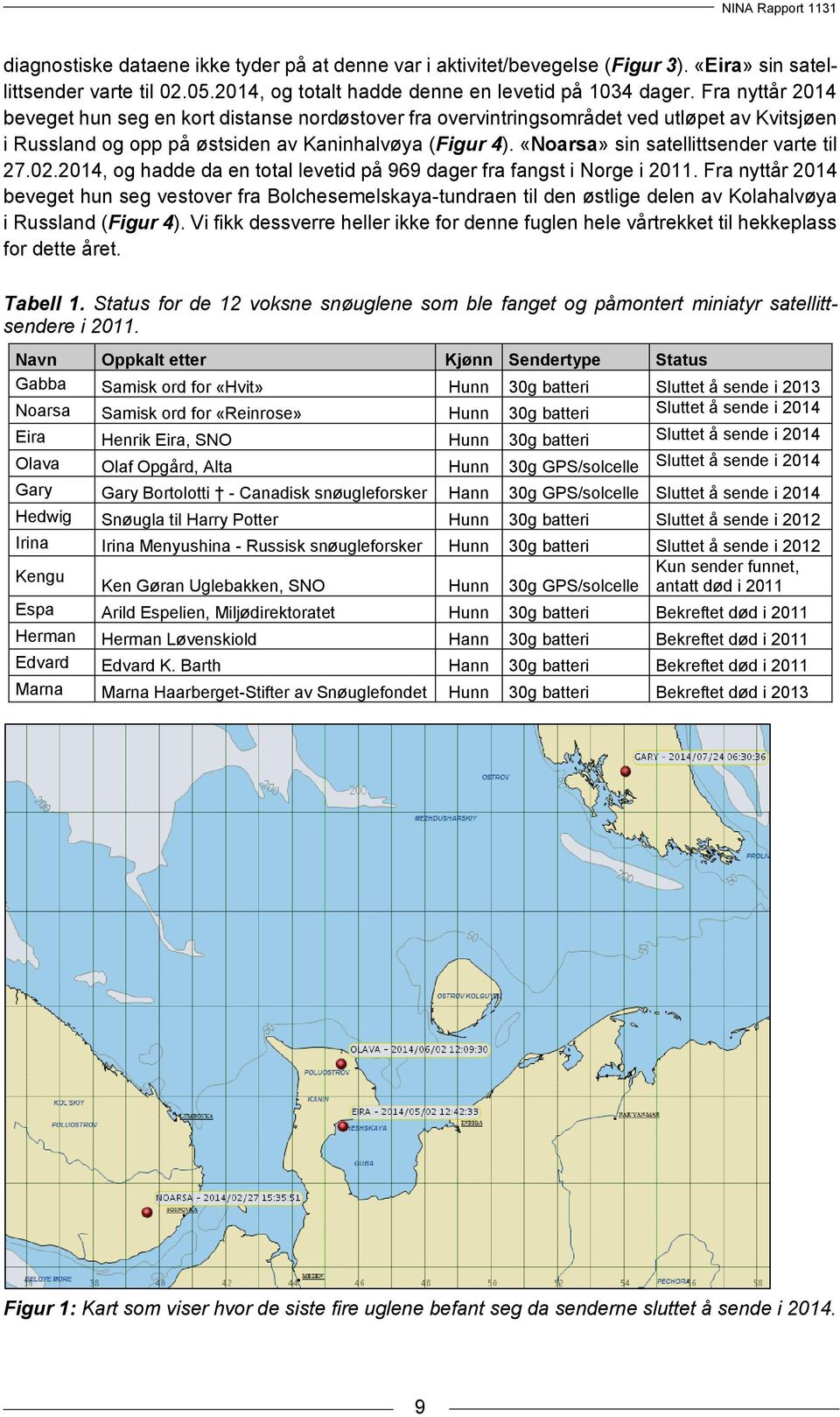 «Noarsa» sin satellittsender varte til 27.02.2014, og hadde da en total levetid på 969 dager fra fangst i Norge i 2011.