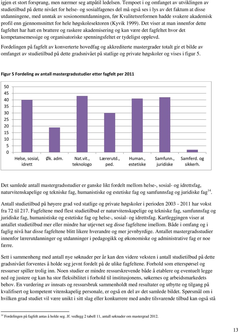 Kvalitetsreformen hadde svakere akademisk profil enn gjennomsnittet for hele høgskolesektoren (Kyvik 1999).