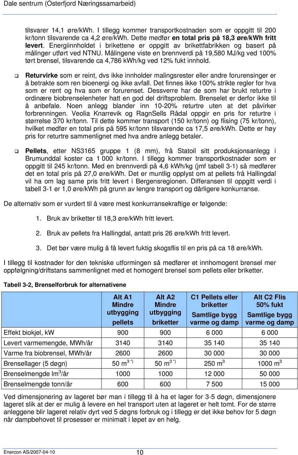 Målingene viste en brennverdi på 19,580 MJ/kg ved 100% tørt brensel, tilsvarende ca 4,786 kwh/kg ved 12% fukt innhold.