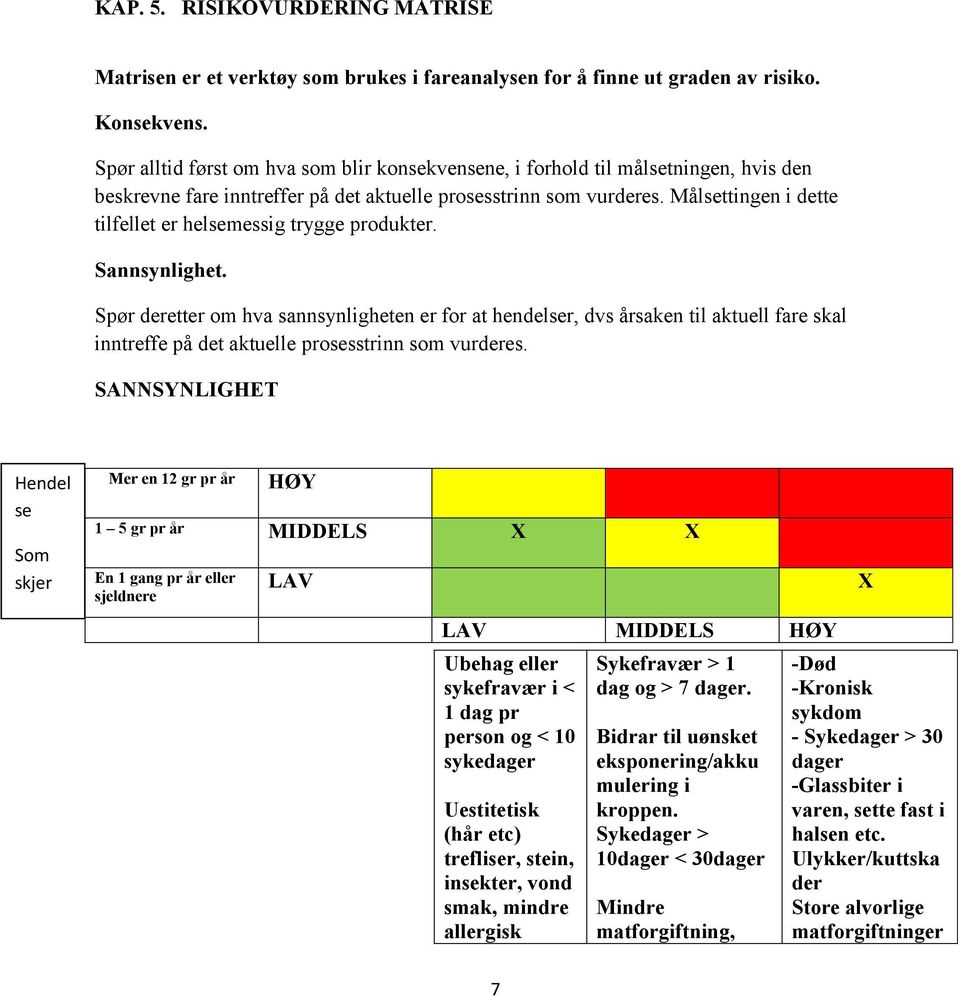 Målsettingen i dette tilfellet er helsemessig trygge produkter. Sannsynlighet.