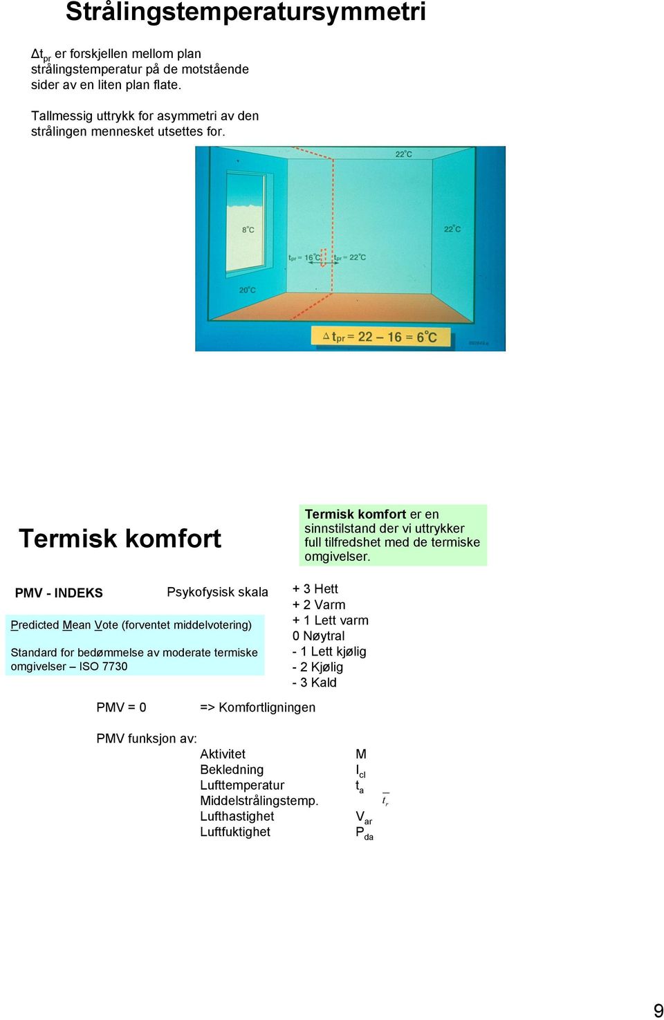 Termisk komfort Termisk komfort er en sinnstilstand der vi uttrykker full tilfredshet med de termiske omgivelser.