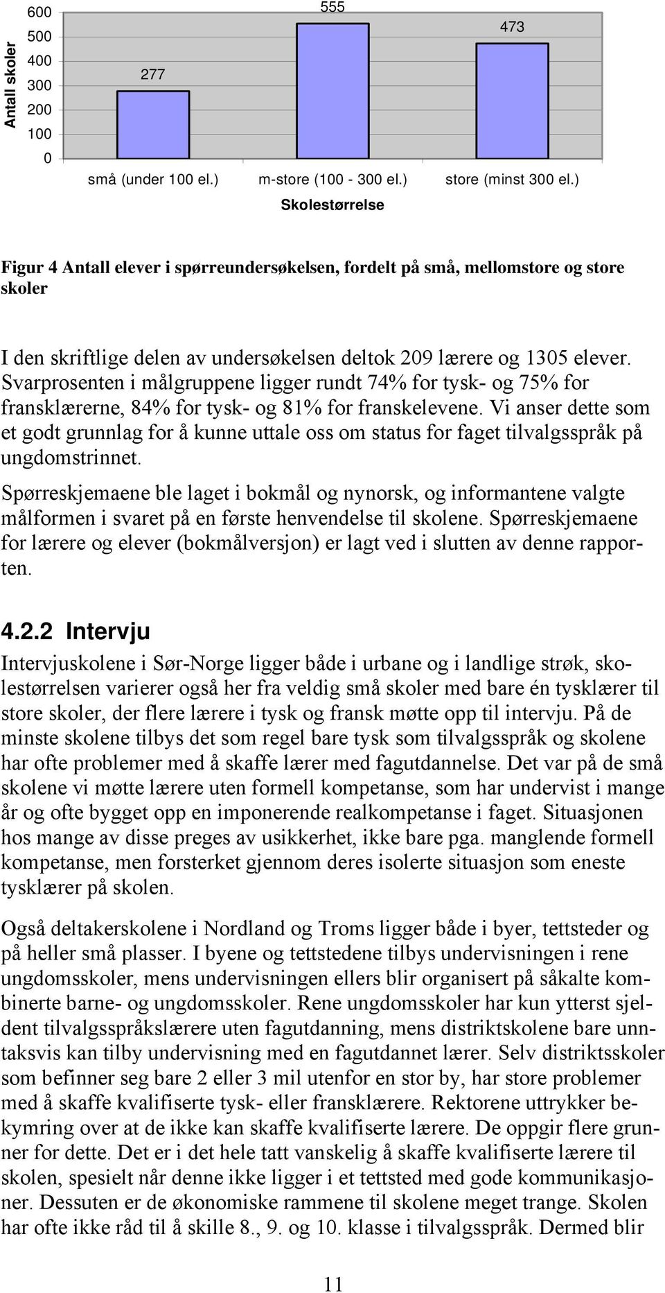 Svarprosenten i målgruppene ligger rundt 74% for tysk- og 75% for fransklærerne, 84% for tysk- og 81% for franskelevene.