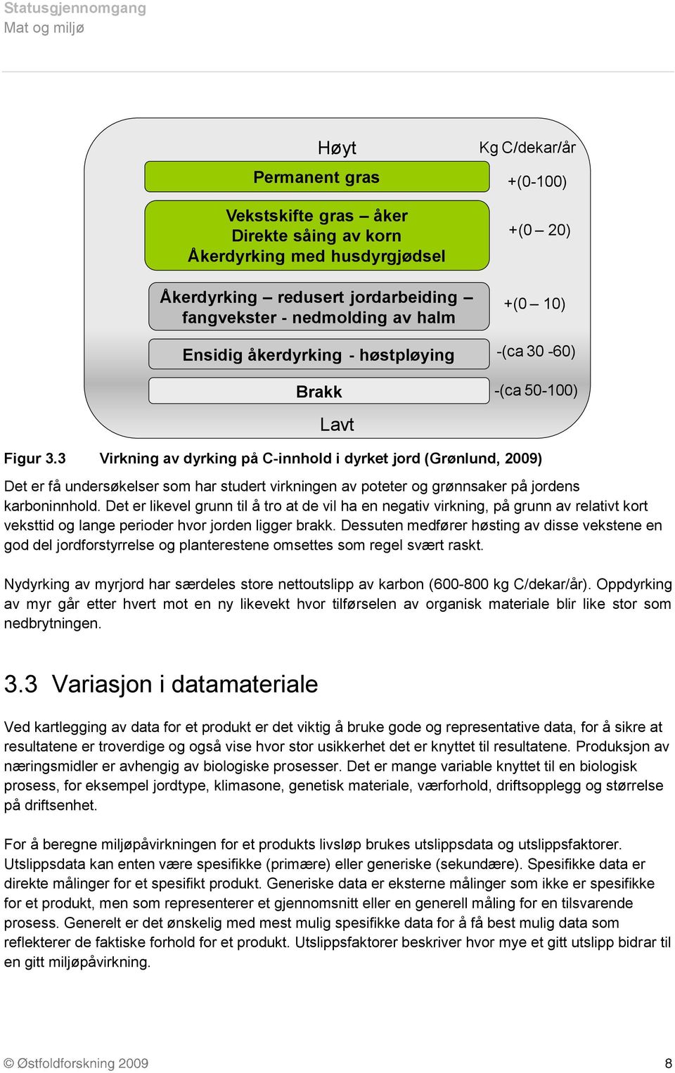 3 Virkning av dyrking på C-innhold i dyrket jord (Grønlund, 2009) Det er få undersøkelser som har studert virkningen av poteter og grønnsaker på jordens karboninnhold.