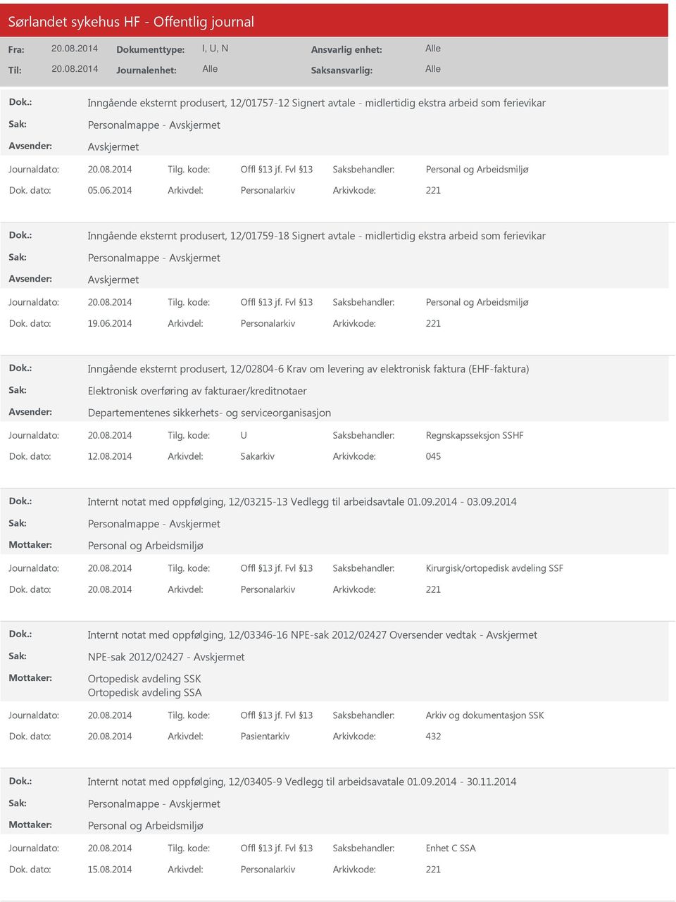 2014 Arkivdel: Personalarkiv Arkivkode: 221 Inngående eksternt produsert, 12/02804-6 Krav om levering av elektronisk faktura (EHF-faktura) Elektronisk overføring av fakturaer/kreditnotaer