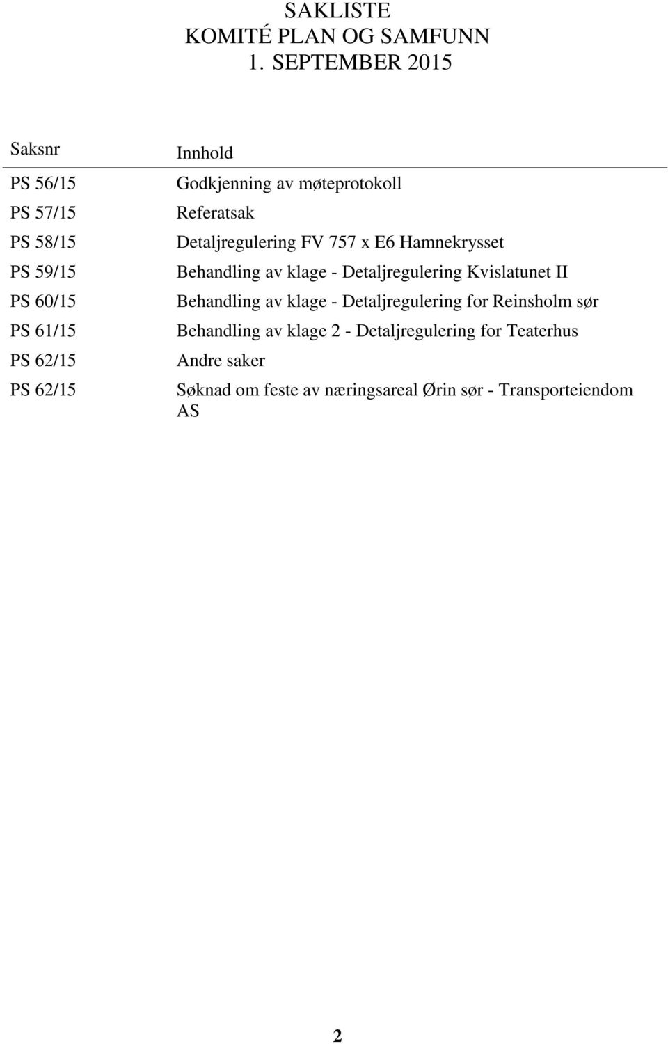 av møteprotokoll Referatsak Detaljregulering FV 757 x E6 Hamnekrysset Behandling av klage - Detaljregulering