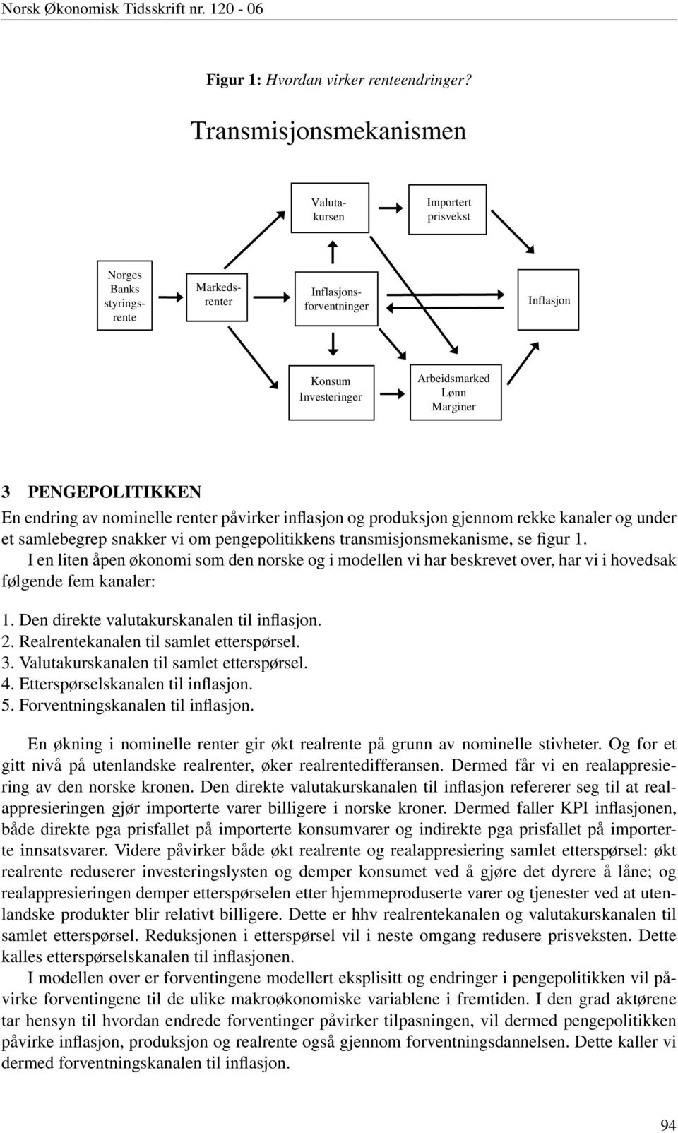 nominelle renter påvirker inflasjon og produksjon gjennom rekke kanaler og under et samlebegrep snakker vi om pengepolitikkens transmisjonsmekanisme, se figur.
