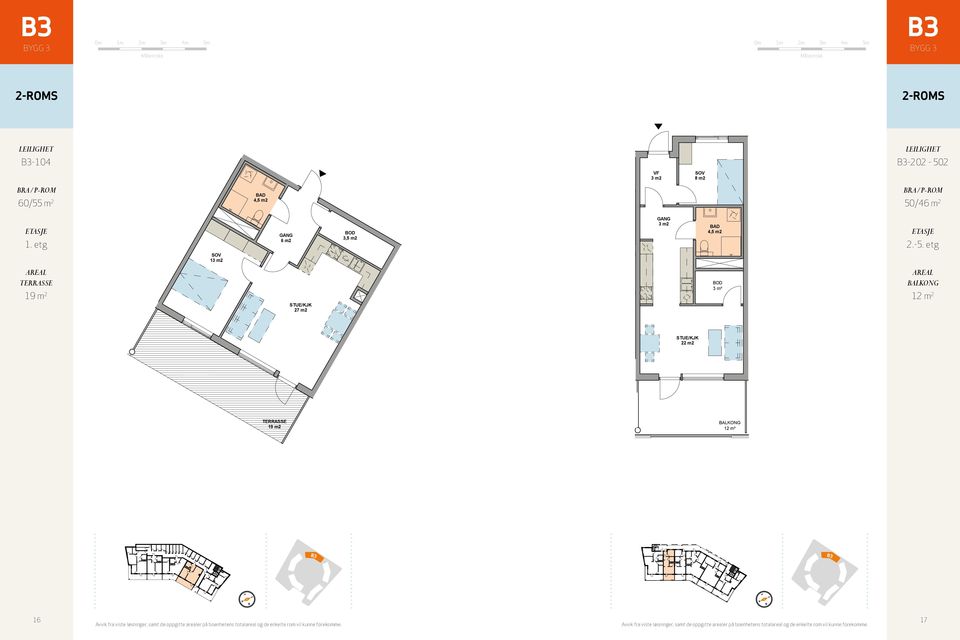 etasje 16 17 Avvik fra viste løsninger, samt de oppgitte arealer på boenhetens totalareal og de enkelte rom vil kunne forekomme.