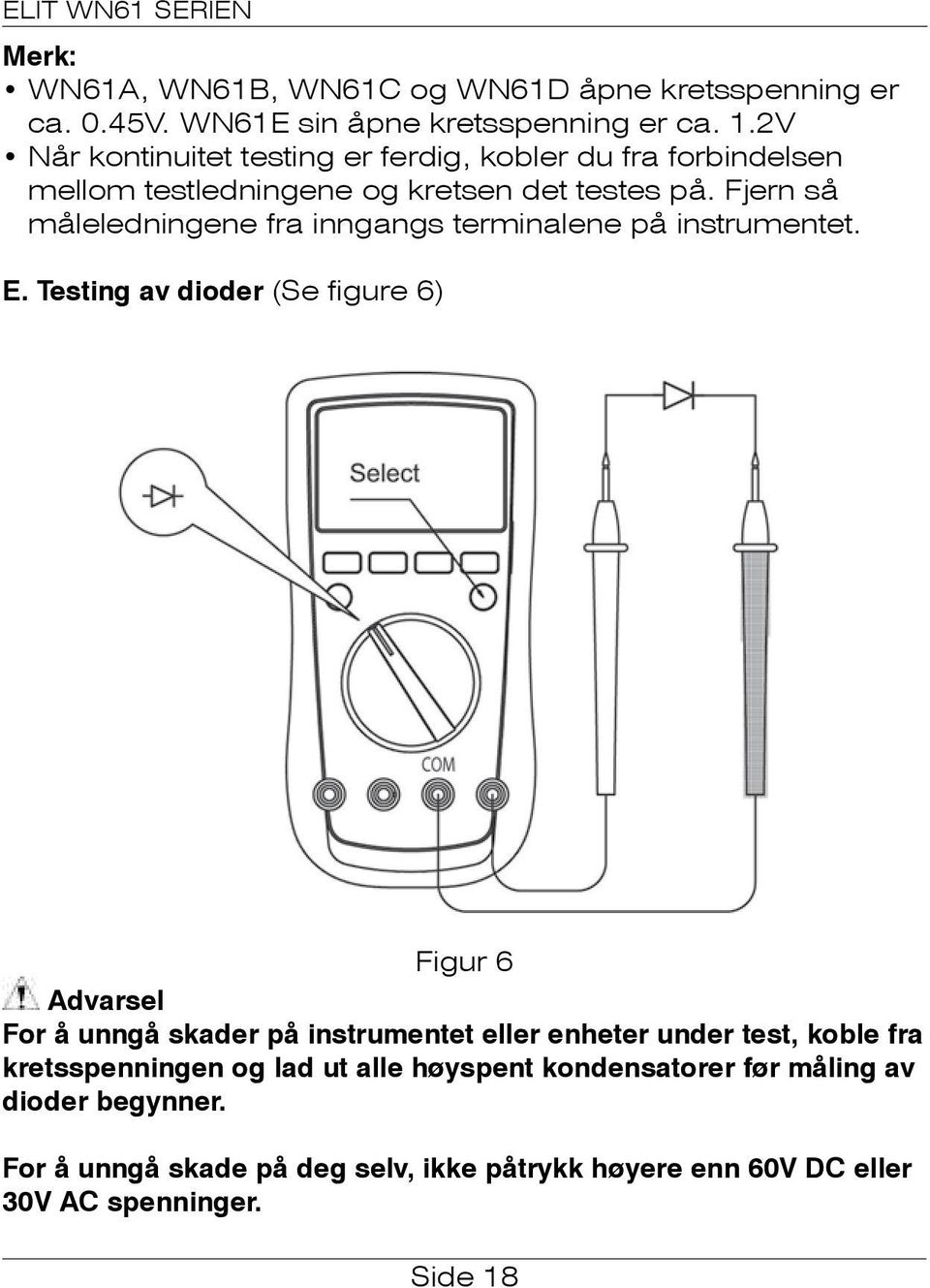 Fjern så måleledningene fra inngangs terminalene på instrumentet. E.