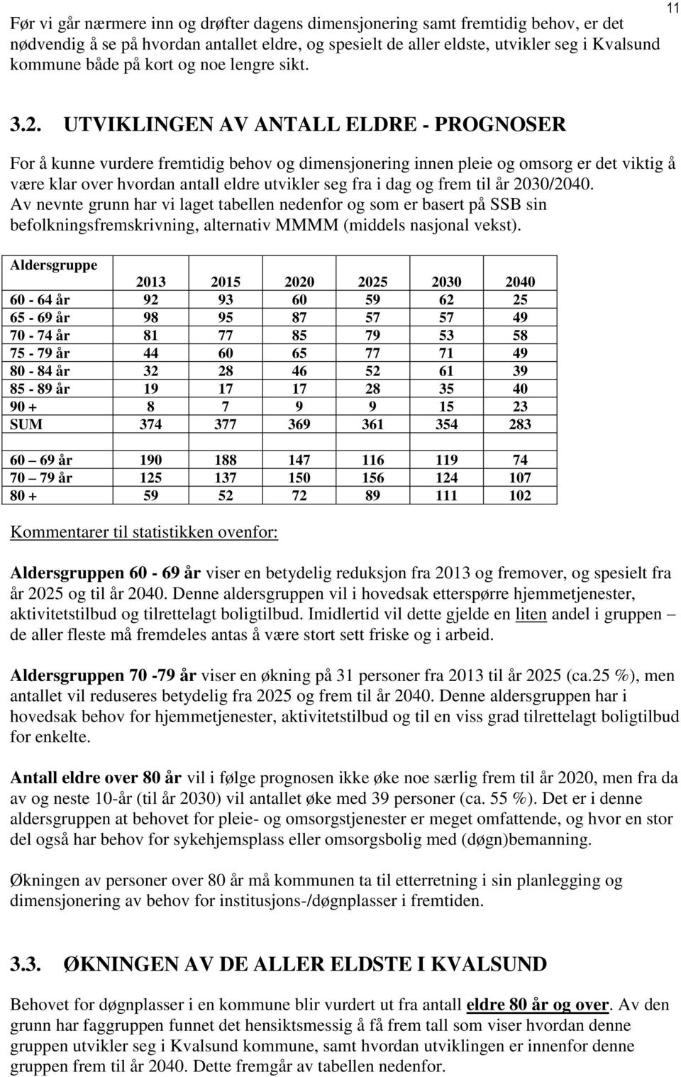 UTVIKLINGEN AV ANTALL ELDRE - PROGNOSER For å kunne vurdere fremtidig behov og dimensjonering innen pleie og omsorg er det viktig å være klar over hvordan antall eldre utvikler seg fra i dag og frem