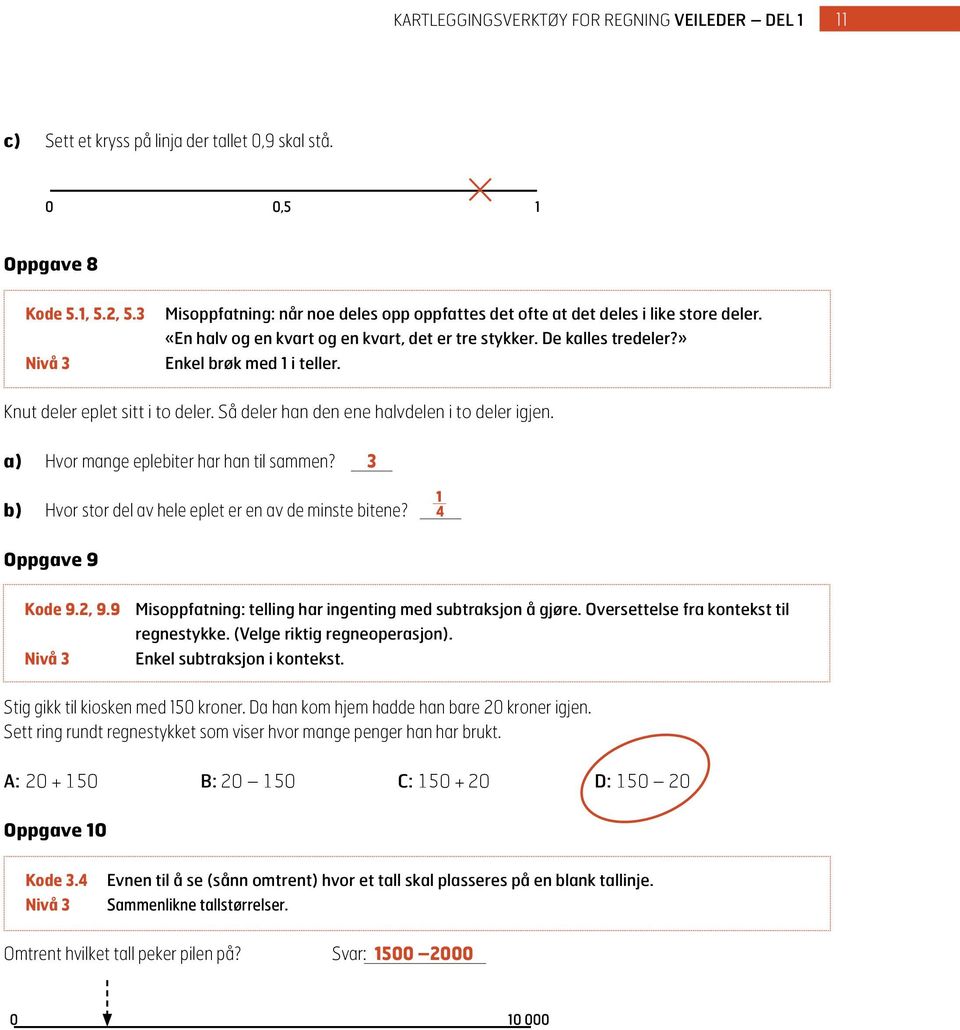 Knut deler eplet sitt i to deler. Så deler han den ene halvdelen i to deler igjen. a) Hvor mange eplebiter har han til sammen? 3 1 b) Hvor stor del av hele eplet er en av de minste bitene?