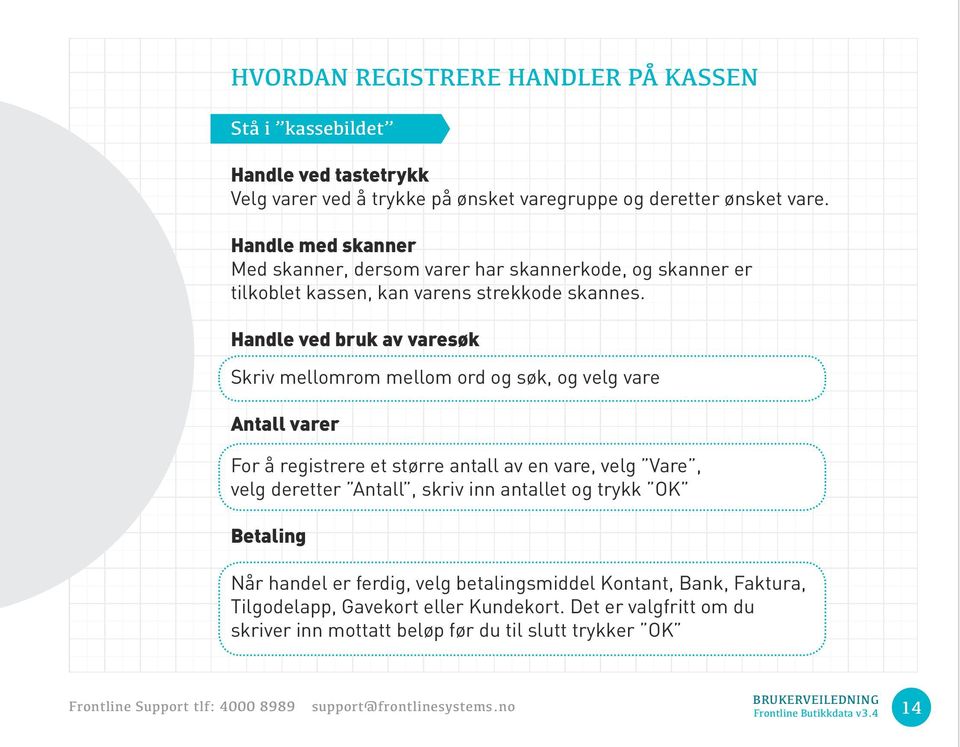 Handle ved bruk av varesøk Skriv mellomrom mellom ord og søk, og velg vare Antall varer For å registrere et større antall av en vare, velg Vare, velg deretter