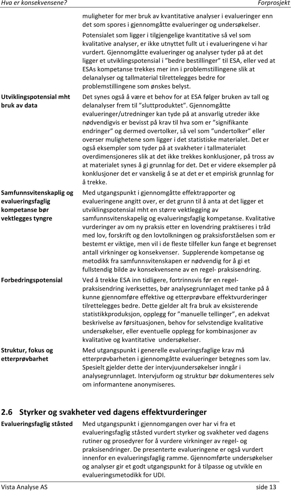 Potensialet som ligger i tilgjengelige kvantitative så vel som kvalitative analyser, er ikke utnyttet fullt ut i evalueringene vi har vurdert.