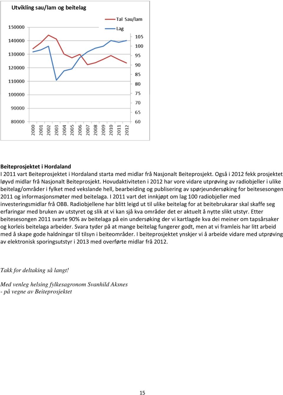 informasjonsmøter med beitelaga. I 2011 vart det innkjøpt om lag 100 radiobjeller med investeringsmidlar frå OBB.