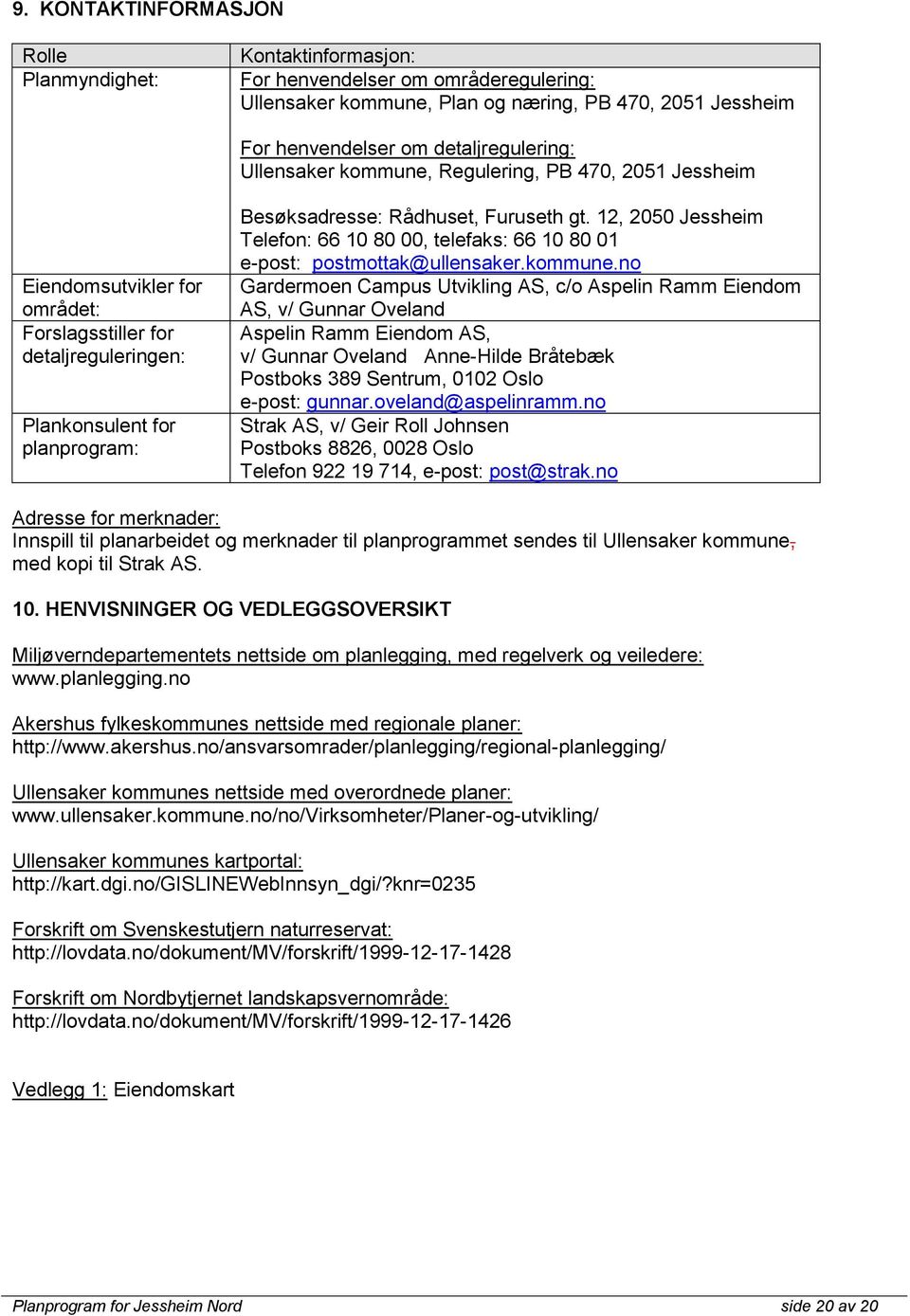 12, 2050 Jessheim Telefon: 66 10 80 00, telefaks: 66 10 80 01 e-post: postmottak@ullensaker.kommune.