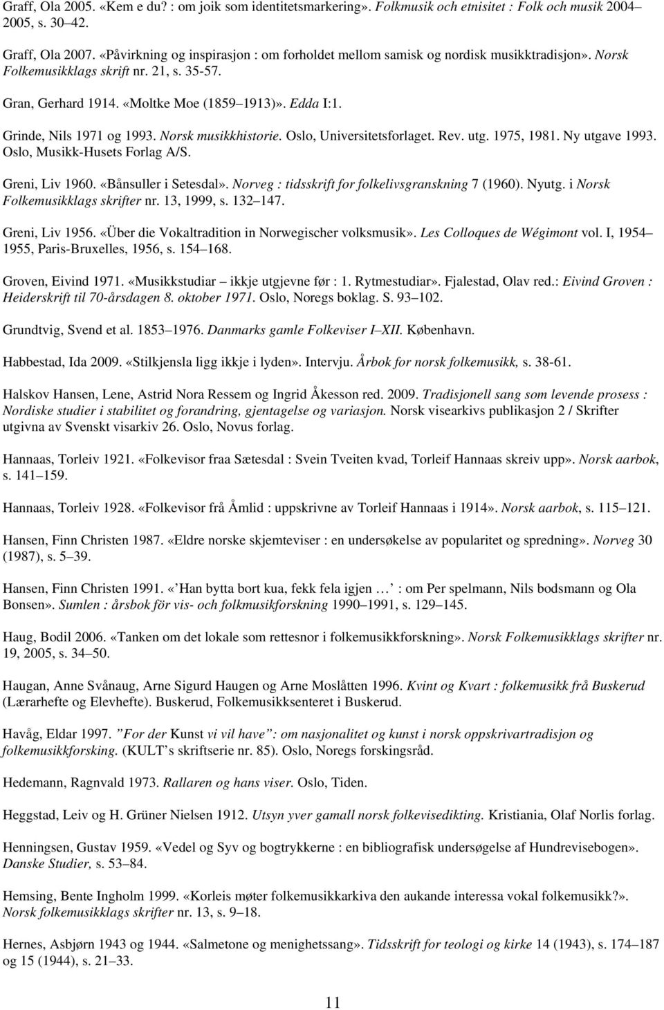Grinde, Nils 1971 og 1993. Norsk musikkhistorie. Oslo, Universitetsforlaget. Rev. utg. 1975, 1981. Ny utgave 1993. Oslo, Musikk-Husets Forlag A/S. Greni, Liv 1960. «Bånsuller i Setesdal».