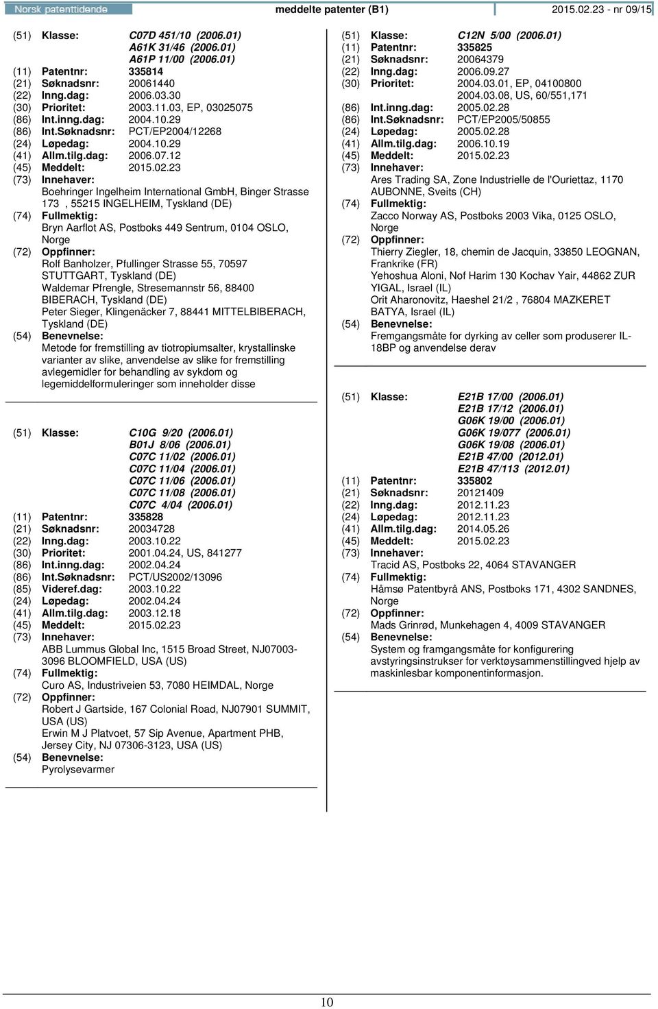 (86) Int.inng.dag: 2004.10.29 (86) Int.Søknadsnr: PCT/EP2004/12268 (24) Løpedag: 2004.10.29 (41) Allm.tilg.dag: 2006.07.