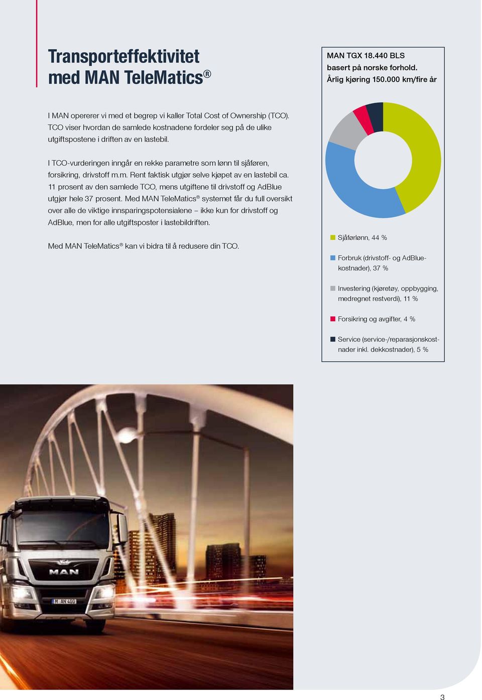 11 prosent av den samlede TCO, mens utgiftene til drivstoff og AdBlue utgjør hele 37 prosent.