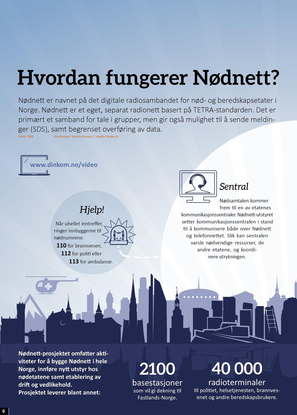 no/video Sentral Hjelp! Når uhellet inntreffer, ringer innbyggerne til nødnumrene: 110 for brannvesen, 112 for politi eller 113 for ambulanse.