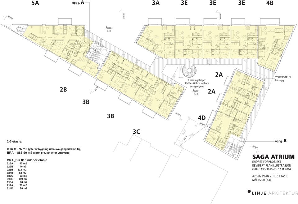 3C 2-5 etasje: BTA = 975 m2 (ytterliv bygning uten svalganger/rømn.