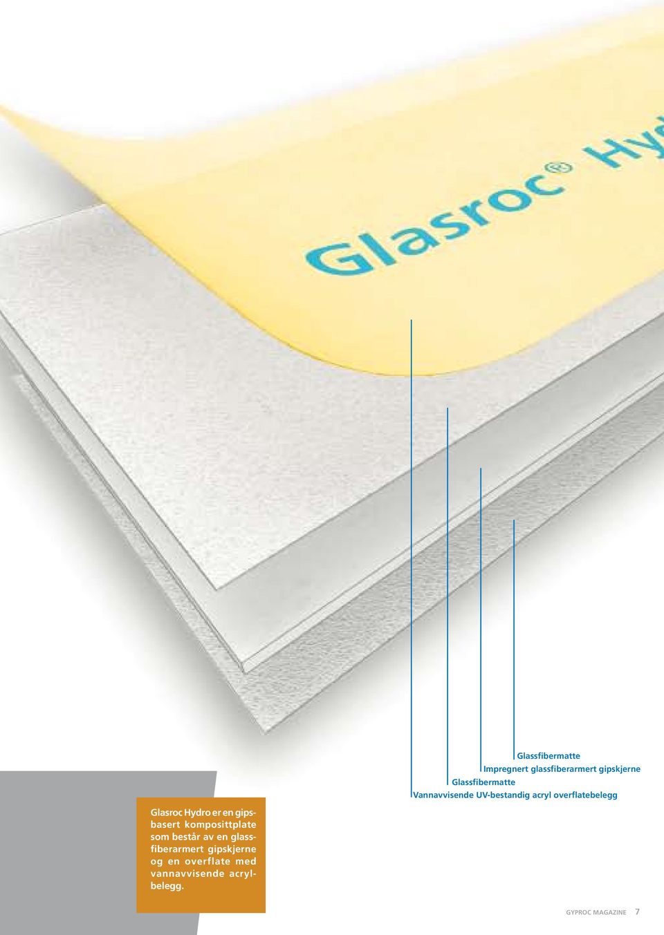 Glasroc Hydro er en gipsbasert komposittplate som består av en