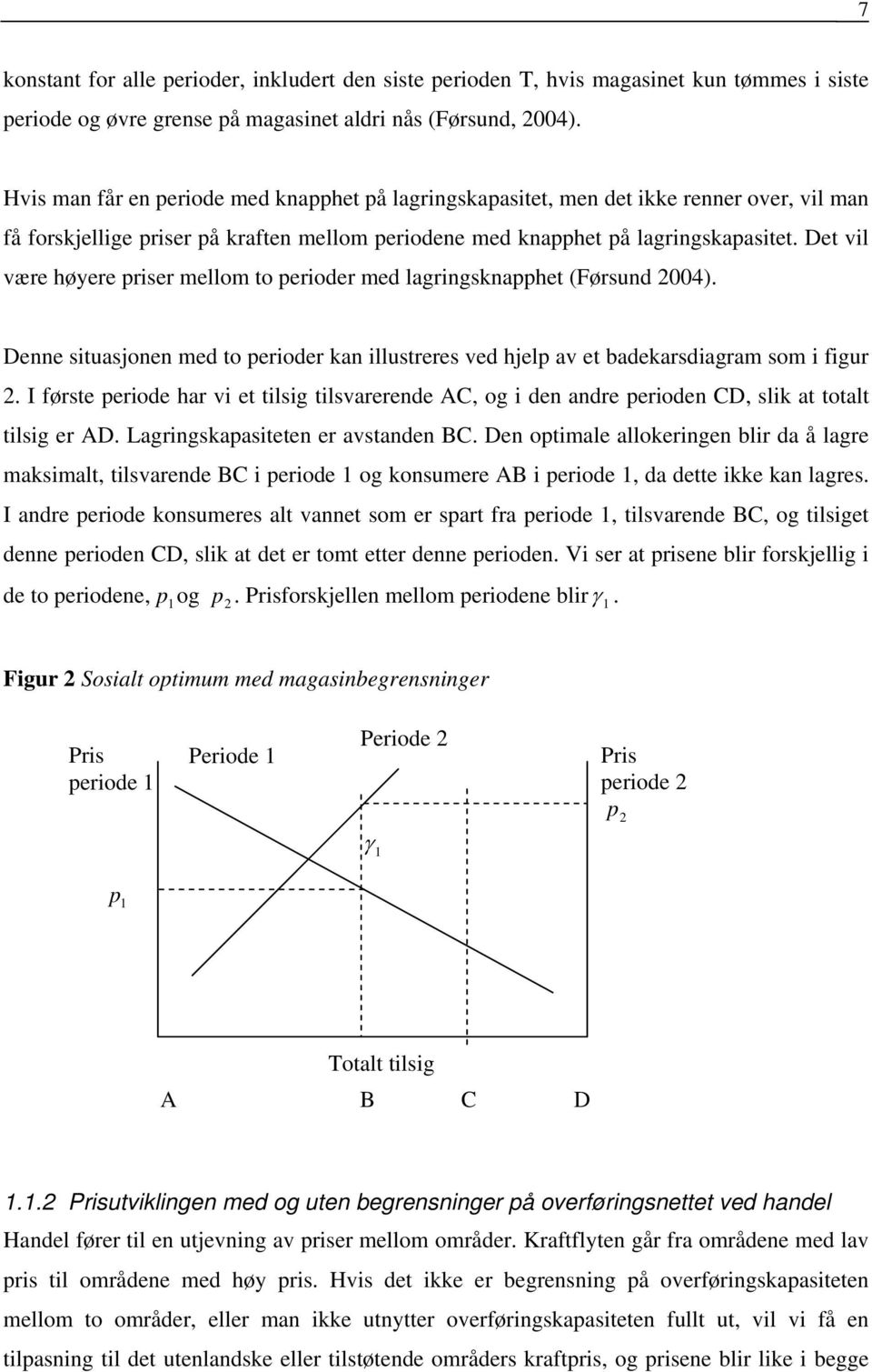 Det vil være høyere priser mellom to perioder med lagringsknapphet (Førsund 2004). Denne situasjonen med to perioder kan illustreres ved hjelp av et badekarsdiagram som i figur 2.