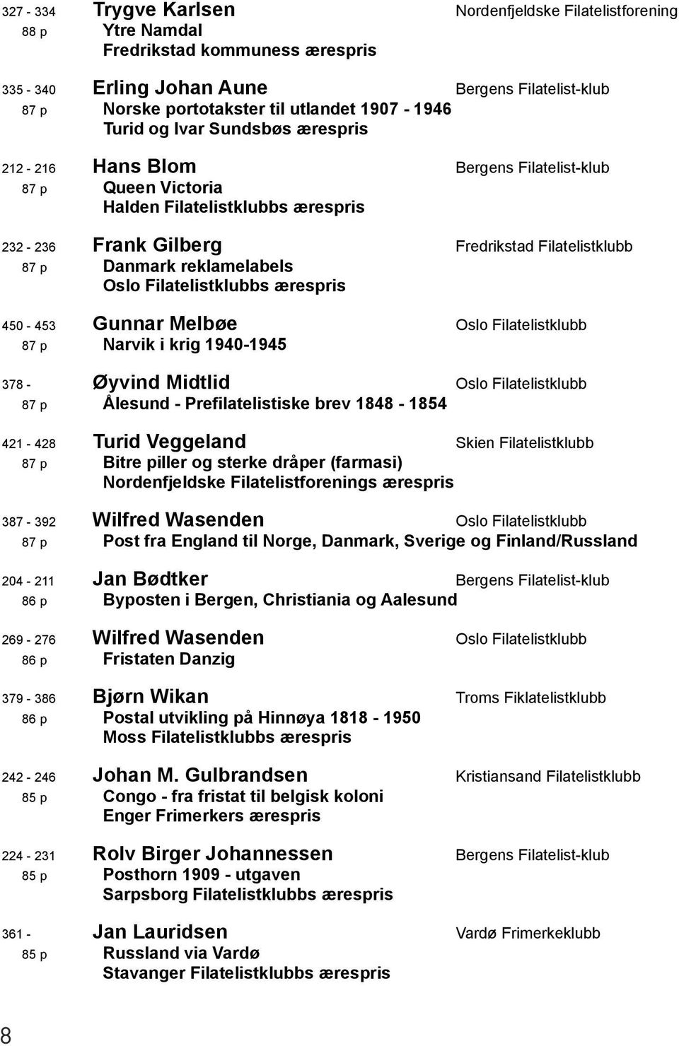 reklamelabels Oslo Filatelistklubbs ærespris 450-453 Gunnar Melbøe Oslo Filatelistklubb 87 p Narvik i krig 1940-1945 378 - Øyvind Midtlid Oslo Filatelistklubb 87 p Ålesund - Prefilatelistiske brev